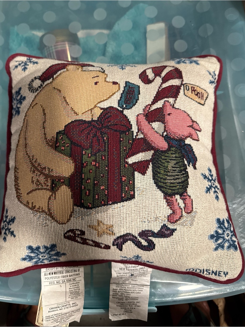 Winnie the Pooh and piglet Christmas tapestry throw pillow Disney 11 x 11“ NWT